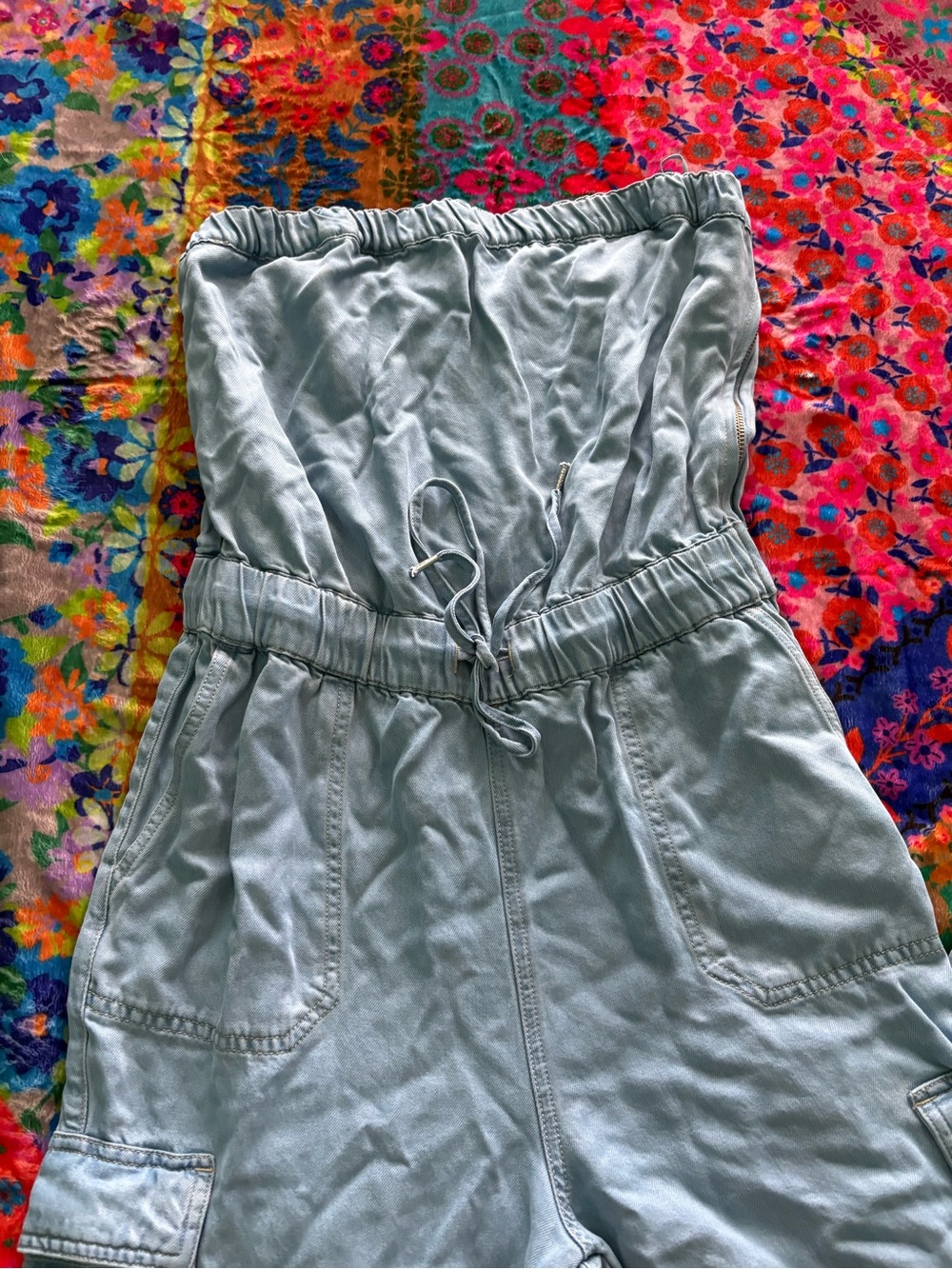 Guess Light Blue Strapless Cargo Jumpsuit